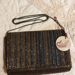 1950’s Vintage Delill beaded evening bag Gold Bronze& Silver Tone Original Tag
